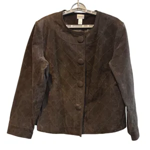 Chico's Brown Leather Quilted Button Front Jacket Coat Size‎ 16 (3) Women's thumbnail 1