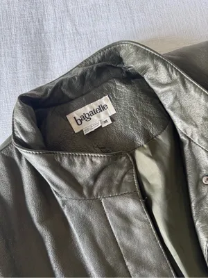 Bagatelle Olive Green Long Leather Jacket, size 14 thumbnail 9