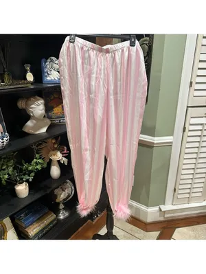 Linea Donatella Pink Stripe Feather‑Trim Pajama Set – Size Large thumbnail 10