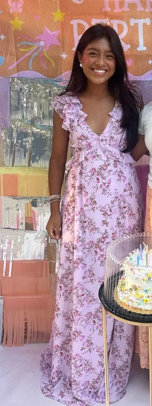 Francesca's Dress Pink Floral Maxi Dress thumbnail 1