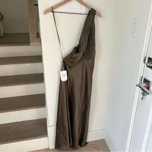 NWT Reformation Dasha Silk One Shoulder Maxi Dress in Morel Brown thumbnail 5