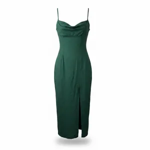 Zara Linen Blend Strappy Midi Dress in Green Size S Cowl Neck Slit thumbnail 3
