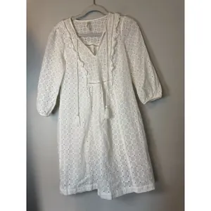 Anthropologie White Eyelet V Neck Mini Dress Tassels Sz 0 NEW thumbnail 6