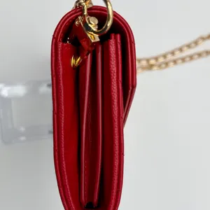 Yves Saint Laurent YSL Monogram Chevron Leather Clutch Crossbody Wallet with Chain Red thumbnail 10