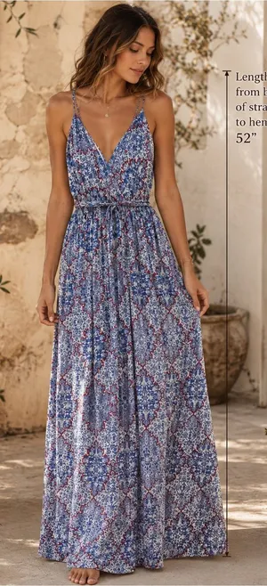 Sim & Sam Boho Print Maxi Dress Size Small Blue Red White Adjustable thumbnail 1