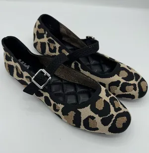 MIA Brita Mary Jane Flats Women 7.5 Tan Black GOOD Leopard Print Office Knit thumbnail 1
