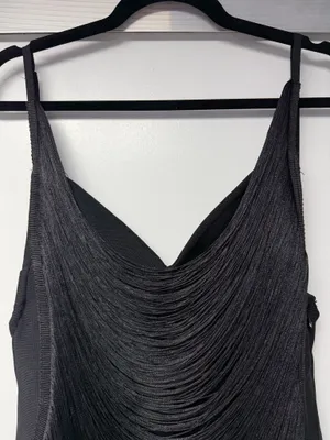 Current Mood Black Draped Fringe Slip Mini Dress thumbnail 3