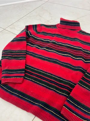 Vintage Ralph Lauren Red Striped Lambswool Turtleneck Sweater Size Large Petite thumbnail 2