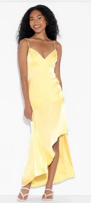 Women's Sleeveless Satin Asymmetrical Maxi A-Line Dress - Wild Fable™ Light Yellow L thumbnail 1