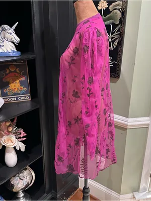 Free People Cecelia Sheer Embroidered Mini Dress – Fuchsia – Size XS thumbnail 7