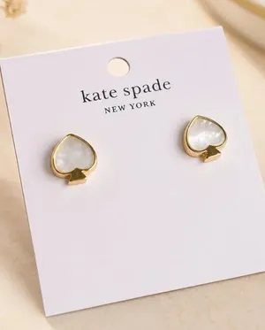 Kate Spade Gold Heart Faux Pearl Stud Earrings NWT thumbnail 1
