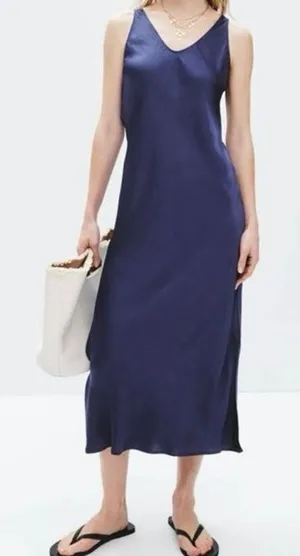 NIC +ZOE Day Gloss Bias Cut Tank Dress in Blue Size Small thumbnail 1