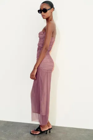 dress maxi midi corset fitted bodycon mesh mauve beige wedding party thumbnail 14