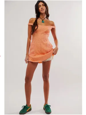 FREE PEOPLE Berry Kiss Peach Mini Dress Medium Boho Coquette Feminine thumbnail 3