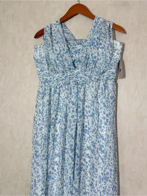 NWT Birdy Grey Women’s Grace Chiffon Maxi Dress with Slit Blue Dreamy Ditsy XXL thumbnail 4
