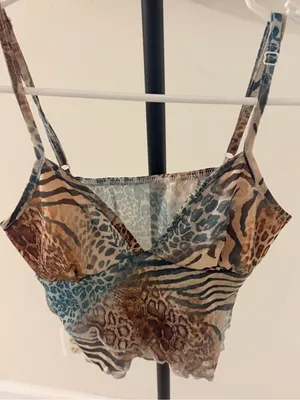 SheIn Animal Print Mesh Cami Top - Brown & Teal thumbnail 2
