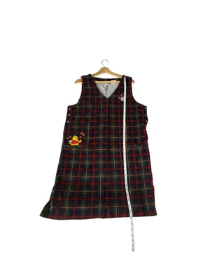 Vintage 90s Disney Store Winnie the Pooh Plaid Corduroy Jumper Dress M thumbnail 13