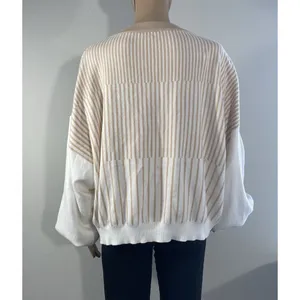 Indikah Women's M Pullover Sweater Striped Crewneck Long Ballon Sleeve Oversized thumbnail 4