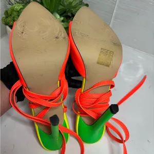 Neon Color Block Lace-Up Stiletto Heels Vibrant Party Sandals Size 42 thumbnail 9