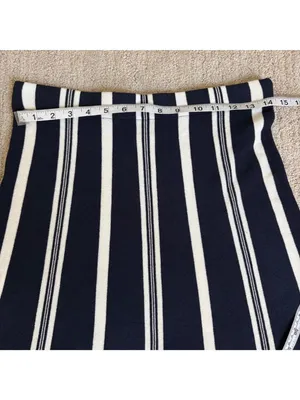 NWT Ann Taylor Factory Navy White Striped Knit A-Line Midi Skirt Size Small thumbnail 3