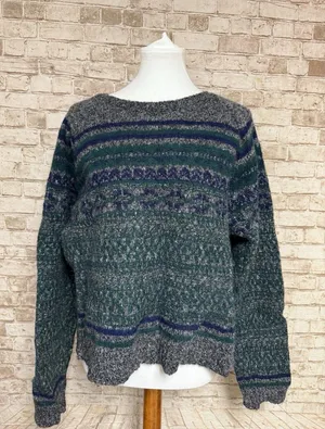 GAP 100% Wool Striped‎ Crewneck Sweater Xl Fair Isle Crop Mom Y2k thumbnail 1