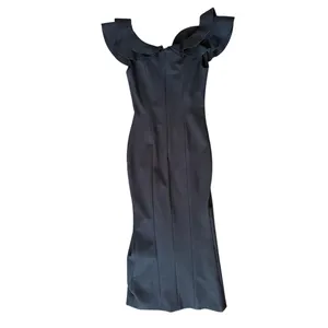Elliatt Black Wide Neck Ruffle Shoulder Thigh High Slit Maxi Dress Wedding Guest thumbnail 5