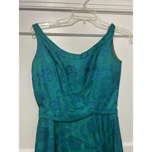 Vintage 1950's Original blue green brocade form fitted long gown Costume Theater thumbnail 2