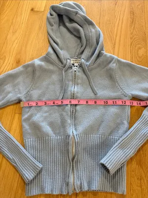 Frankie's Bikinis Blue Cloud Knit Aimee Zip Up Sweater Hoodie Sz M thumbnail 4