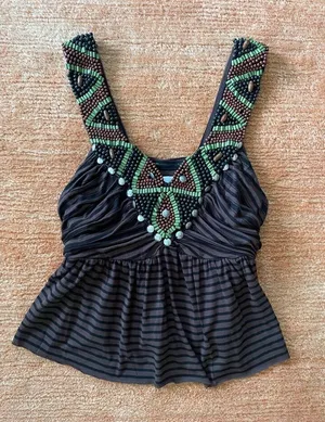 Donna Morgan Boho Women Beaded Brown Tank Top Size 2 thumbnail 1