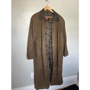 Vintage Verducci Ital Brown Leather Suede Trench Coat With Slit In Back SZ Small thumbnail 2