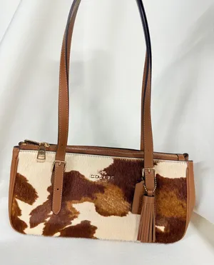 NWT Coach Asher Shoulder Bag In Haircalf With Cow Print CDW46 Gold/Cow thumbnail 1