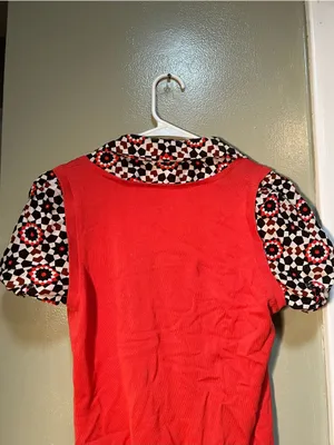 Tory Burch Women's Size Medium Twofer Sweater Blouse Coral Geometric‎ Collared thumbnail 6