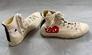 Comme des Garçons PLAY x Converse Chuck 70 High Milk Red Heart Sneakers M5 W7 thumbnail 1