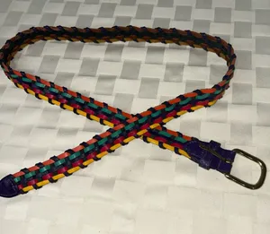 Source Unknown XL Multicolor Braided Leather Belt with Purple Trim thumbnail 1