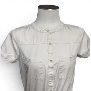 Banana Republic Cotton Short Sleeve Mini Dress Tan Beige 4 thumbnail 2