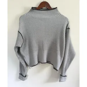 Varley Women's‎ Hagen Grey Ribbed Mock Neck Side Zip Cropped Sweater Sz Medium thumbnail 2