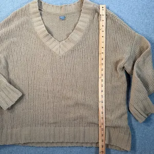 Aerie Women's Small Chunky Knit V-Neck Sweater Tan Chenille Pullover Top thumbnail 6