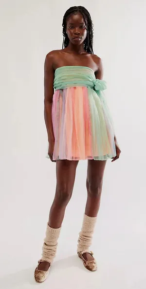Free People NWT In Rainbows Mini Dress in Peach. Size Medium. thumbnail 1
