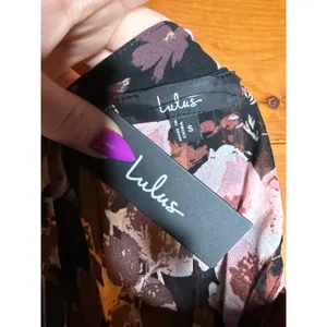 Lulus In My Dreams Black and Pink Floral Print Midi Dress Tiered Resort Small thumbnail 7