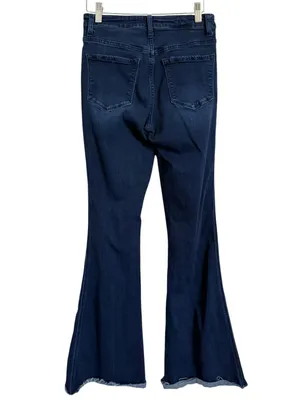 Flying Monkey High Rise Flare Jeans Women’s Size 25 Dark Wash Raw Hem Stretch thumbnail 4