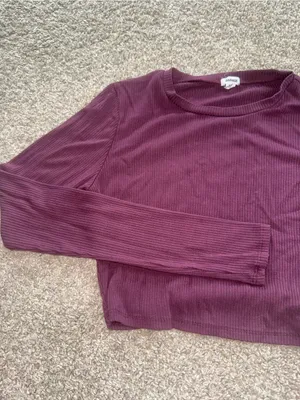 Garage - Ribbed Long Sleeve Crop Top - M, Plum Purple thumbnail 4