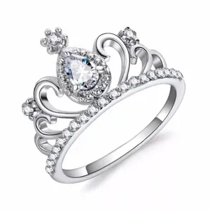 White Crystal Silver Crown Ring thumbnail 1
