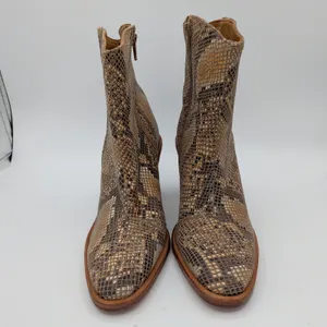 Free People Barclay Western Bootie Snakeskin Leather Block Heel Brown Tan 39 8.5 thumbnail 3