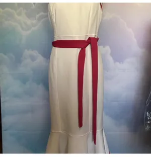 New York & Company Strapless White Dress with Pink Waist Tie and Hem Accent thumbnail 3