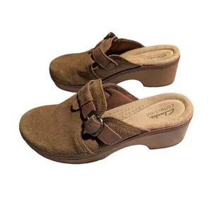 Clarks Paizlee Nora Brown Suede Open Back Wooden Heel Classic Clogs Sz 8.5 thumbnail 7