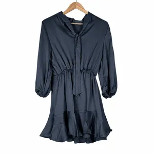 Vici Mini Dress Gray Ruffle Tie Back Textured Ballon Sleeve Coquette Size M thumbnail 4