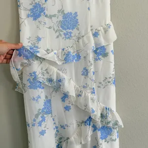 BP‎ Blue Floral Ruffle Maxi Dress Womens Small Chiffon Sleeveless Soft Fairy thumbnail 6