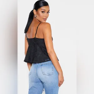 Nwt Naanaa Black Lace Peplum Strappy Cami Top Size Xs thumbnail 2