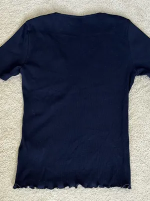 Madewell Lace Trim V-neck Top Ribbed Short Sleeve Tee Midnight Navy Size M NEW thumbnail 5