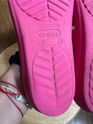 CROCS Red Slide Sandals with Silver Ring Accent thumbnail 5